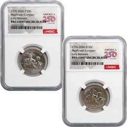 2026 P&D Semiquincentennial Quarter Mayflower Compact Set NGC BU ER America 250 Label 2026 P&D Semiquincentennial Quarter Mayflower Compact Set NGC BU ER America 250 Label