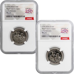 2026 P&D Semiquincentennial Quarter Mayflower Compact Set NGC MS65 ER America 250 Label 2026 P&D Semiquincentennial Quarter Mayflower Compact Set NGC MS65 ER America 250 Label