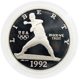 1992 S Proof Olympic Baseball Commem Dollar in Cap & Box 1992 S Proof Olympic Baseball Commem Dollar in Cap & Box