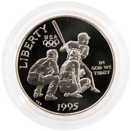 1995 S Proof Olympic Baseball Commem Half Dollar in Cap & Pouch 1995 S Proof Olympic Baseball Commem Half Dollar in Cap & Pouch