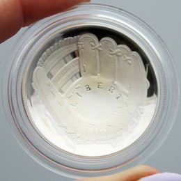 2014 Proof Baseball Commem Silver Dollar in Cap & Pouch 2014 Proof Baseball Commem Silver Dollar in Cap & Pouch