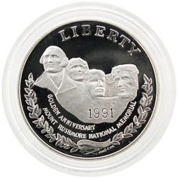 1991 S Proof Mount Rushmore Commem Dollar in Cap & Box 1991 S Proof Mount Rushmore Commem Dollar in Cap & Box