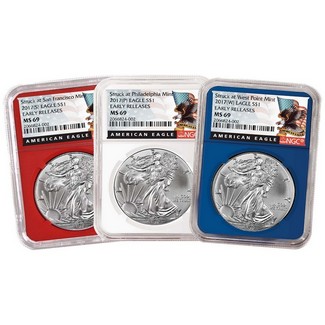 2017 (P)(W)(S) Silver Eagle Trio NGC MS69 ER Red White & Blue