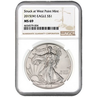 2015 (W) Silver Eagle Struck at West Point NGC MS69 Brown Label