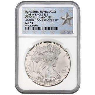 2008 W Burnished Silver Eagle Annual Dollar Set NGC MS69 Silver Star Label