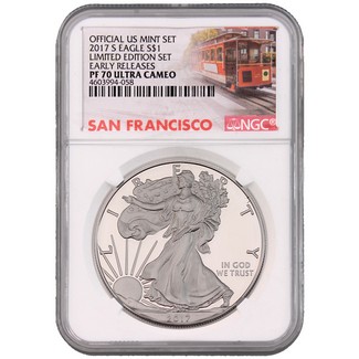 2017 S 'Limited Edition Set' Proof Silver Eagle NGC PF70 ER Trolley Label