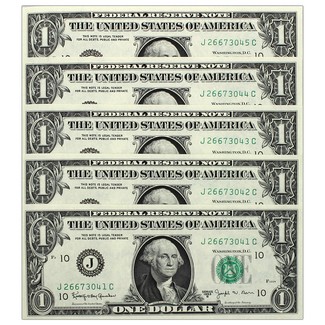 5 Consecutive 1963 B $1 Federal Reserve 'Barr' Notes UNC