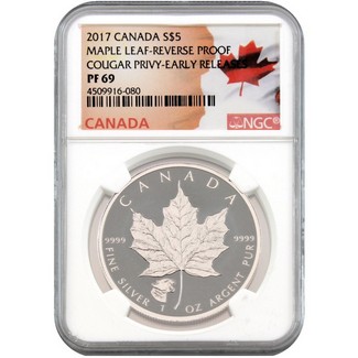 2017 1 oz Silver Canada Maple Leaf Cougar Privy Reverse Proof NGC PF69 ER