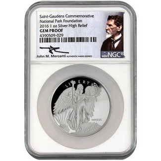 2016 1oz Silver Winged Liberty High Relief NGC Gem Proof Mercanti Signed