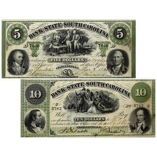1861 $5 & $10 South Carolina Green Seal Notes