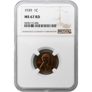 1939 Lincoln Cent NGC MS-67 RD