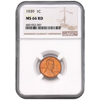 1939 Lincoln Cent NGC MS-66 RD