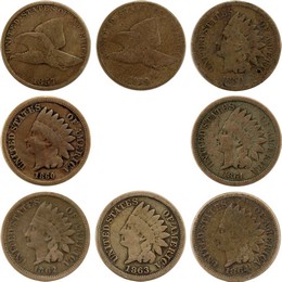 1857-1864 Complete Copper Nickel Cent Set G/VG Condition 8pcs 1857-1864 Complete Copper Nickel Cent Set G/VG Condition 8pcs