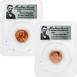 1982 Small Date Bronze Lincoln Cent PCGS MS66 RD and 2009 Lincoln Bicentennial Presidency Cent PCGS MS67 RD Lincoln Label 1982 Small Date Bronze Lincoln Cent PCGS MS66 RD and 2009 Lincoln Bicentennial Presidency Cent PCGS MS67 RD Lincoln Label