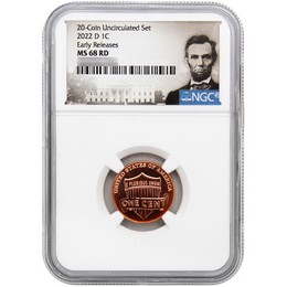 2022 D Lincoln Cent NGC MS68 RD ER from 20-Coin Uncirculated Set Portrait Label 2022 D Lincoln Cent NGC MS68 RD ER from 20-Coin Uncirculated Set Portrait Label