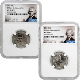 2025 P&D Jefferson Nickel NGC MS68 6FS from 20-Coin Uncirculated Set Portrait Label 2025 P&D Jefferson Nickel NGC MS68 6FS from 20-Coin Uncirculated Set Portrait Label