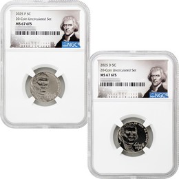 2025 P&D Jefferson Nickel NGC MS67 6FS from 20-Coin Uncirculated Set Portrait Label 2025 P&D Jefferson Nickel NGC MS67 6FS from 20-Coin Uncirculated Set Portrait Label