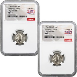 2026 P&D Semiquincentennial Emerging Liberty Dime NGC MS67 ER America 250 Label 2026 P&D Semiquincentennial Emerging Liberty Dime NGC MS67 ER America 250 Label