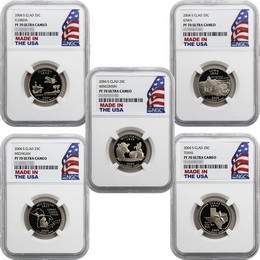 2004 S Clad Quarter 5-Coin Set NGC PF70 Ultra Cameo Made in the USA Holder 2004 S Clad Quarter 5-Coin Set NGC PF70 Ultra Cameo Made in the USA Holder