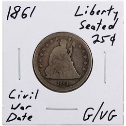 1861 Liberty Seated Quarter Good - Very Good Condition 1861 Liberty Seated Quarter Good - Very Good Condition