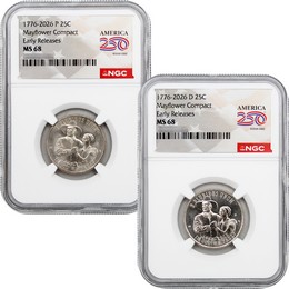 2026 P&D Semiquincentennial Quarter Mayflower Compact Set NGC MS68 ER America 250 Label 2026 P&D Semiquincentennial Quarter Mayflower Compact Set NGC MS68 ER America 250 Label