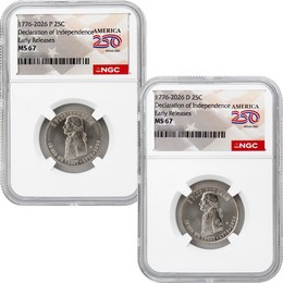 2026 P&D Semiquincentennial Quarter Declaration of Independence Set NGC MS67 ER America 250 Label 2026 P&D Semiquincentennial Quarter Declaration of Independence Set NGC MS67 ER America 250 Label