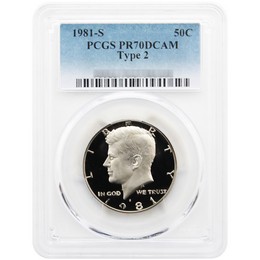 1981 S Proof Type 2 Kennedy Half Dollar PCGS PR70 DCAM 1981 S Proof Type 2 Kennedy Half Dollar PCGS PR70 DCAM