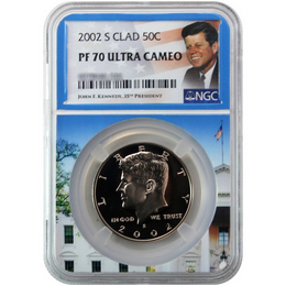 2002 S Clad Kennedy Half Dollar NGC PF70 Ultra Cameo Portrait Label/White House Core 2002 S Clad Kennedy Half Dollar NGC PF70 Ultra Cameo Portrait Label/White House Core