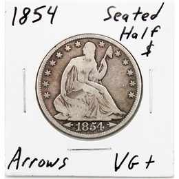 1854 Liberty Seated Half Dollar With Arrows in Very Good - Fine Condition 1854 Liberty Seated Half Dollar With Arrows in Very Good - Fine Condition