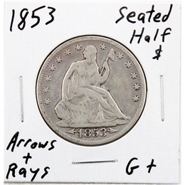 1853 Liberty Seated Half Dollar with Arrows & Rays in Good - Very Good Condition 1853 Liberty Seated Half Dollar with Arrows & Rays in Good - Very Good Condition