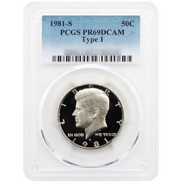 1981 S Proof Type 1 Kennedy Half Dollar PCGS PR69 DCAM 1981 S Proof Type 1 Kennedy Half Dollar PCGS PR69 DCAM