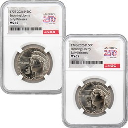 2026 P&D Semiquincentennial Half Dollar Enduring Liberty Set NGC MS65 ER America 250 Label 2026 P&D Semiquincentennial Half Dollar Enduring Liberty Set NGC MS65 ER America 250 Label