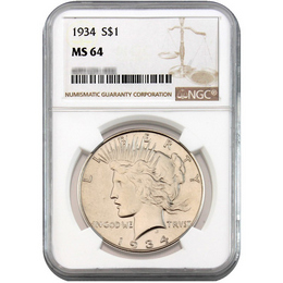 1934 Peace Dollar NGC MS-64 (Mintage 954,057) 1934 Peace Dollar NGC MS-64 (Mintage 954,057)