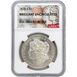 1878-S Morgan Silver Dollar NGC Brilliant Uncirculated Morgan / Flag Label 1878-S Morgan Silver Dollar NGC Brilliant Uncirculated Morgan / Flag Label