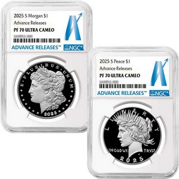 2025 S Proof Morgan and Peace Silver Dollar Set NGC PF70 UC AR 2025 S Proof Morgan and Peace Silver Dollar Set NGC PF70 UC AR