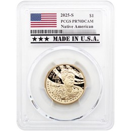 2025 S Proof Native American Dollar PCGS PR70 DCAM Made in USA Holder 2025 S Proof Native American Dollar PCGS PR70 DCAM Made in USA Holder
