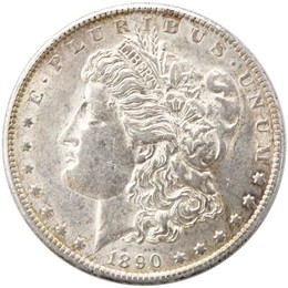1890 S Morgan Silver Dollar in Almost Uncirculated - Brilliant Uncirculated Condition 1890 S Morgan Silver Dollar in Almost Uncirculated - Brilliant Uncirculated Condition