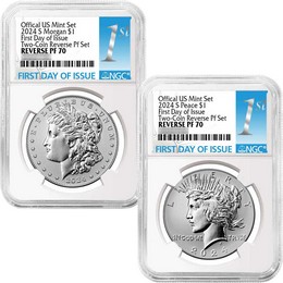 2024 S Reverse Proof Morgan & Peace Silver Dollar Set NGC PF70 FDI 1st Label 2024 S Reverse Proof Morgan & Peace Silver Dollar Set NGC PF70 FDI 1st Label