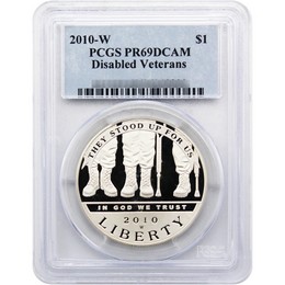 2010 W Proof American Veterans Disabled For Life Commem Dollar PCGS PR69 DCAM 2010 W Proof American Veterans Disabled For Life Commem Dollar PCGS PR69 DCAM