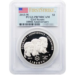 2013 W Proof Girl Scouts Centennial Commem Silver Dollar PCGS PR70 DCAM FS Flag Label 2013 W Proof Girl Scouts Centennial Commem Silver Dollar PCGS PR70 FS Flag Label