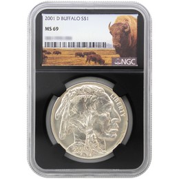 2001 D Buffalo Commemorative Silver Dollar NGC MS69 Black Core Buffalo Label 2001 D Buffalo Commemorative Silver Dollar NGC MS69 Black Core Buffalo Label