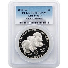 2013 W Proof Girl Scouts Centennial Commem Silver Dollar PCGS PR70 DCAM Blue Label 2013 W Proof Girl Scouts Centennial Commem Silver Dollar PCGS PR70 DCAM Blue Label