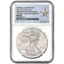 2012 W Burnished Silver Eagle Annual Dollar Set NGC MS69 Silver Star Label 2012 W Burnished Silver Eagle Annual Dollar Set NGC MS69 Silver Star Label