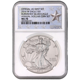 2016 W Burnished Silver Eagle Annual Dollar Set NGC MS70 Silver Star Label 2016 W Burnished Silver Eagle Annual Dollar Set NGC MS70 Silver Star Label