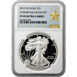 2015 W Silver Eagle NGC PF69 Ultra Cameo Congrats Set Gold Star Label 2015 W Silver Eagle NGC PF69 Ultra Cameo Congrats Set Gold Star Label