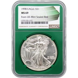 1998 Silver Eagle NGC MS69 Green Core 1998 Silver Eagle NGC MS69 Green Core