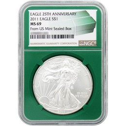 2011 Silver Eagle NGC MS69 Green Core 2011 Silver Eagle NGC MS69 Green Core