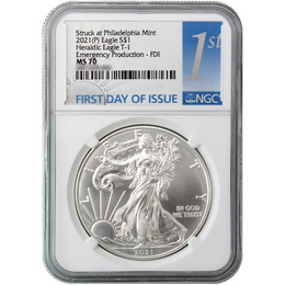 2021 (P) Struck at Philadelphia Silver Eagle 'Emergency Production' NGC MS70 FDI 1st Label 2021 (P) Struck at Philadelphia Silver Eagle 'Emergency Production' NGC MS70 FDI 1st Label