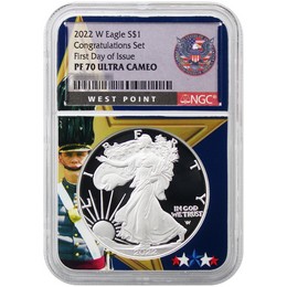 2022 W 'Congratulations Set' Eagle Landing Proof Silver Eagle NGC PF70 UC FDI West Point Core 2022 W 'Congratulations Set' Eagle Landing Proof Silver Eagle NGC PF70 UC FDI West Point Core