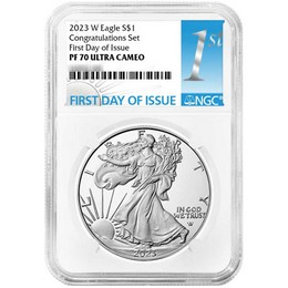 2023 W 'Congratulations Set' Eagle Landing Proof Silver Eagle NGC PF70 UC FDI 1st Label 2023 W 'Congratulations Set' Eagle Landing Proof Silver Eagle NGC PF70 UC FDI 1st Label